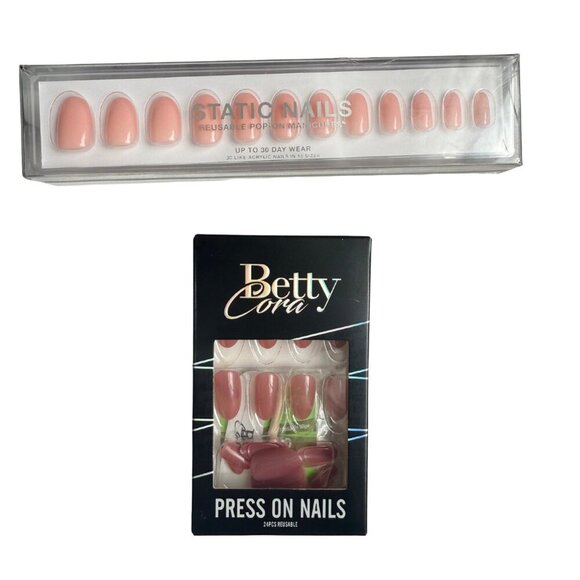 Press On Nail Sets | Static Nais Round Shape Jetsetter & Betty Cora Jelly Nude - Picture 1 of 4